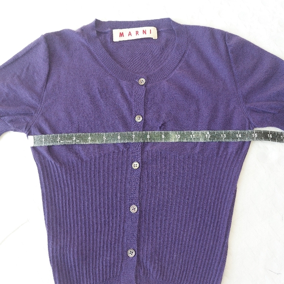 Marni Cashmere Cardigan Size 38 Purple Button-Up Fitted Stretch Cropped Rib Knit - Picture 4 of 7